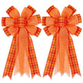 2 Pack Fall Bows for Wreaths Decorations for Home, Halloween Tree Topper Bow, Thanksgiving Bow with Orange Buffalo Plaid Burlap 