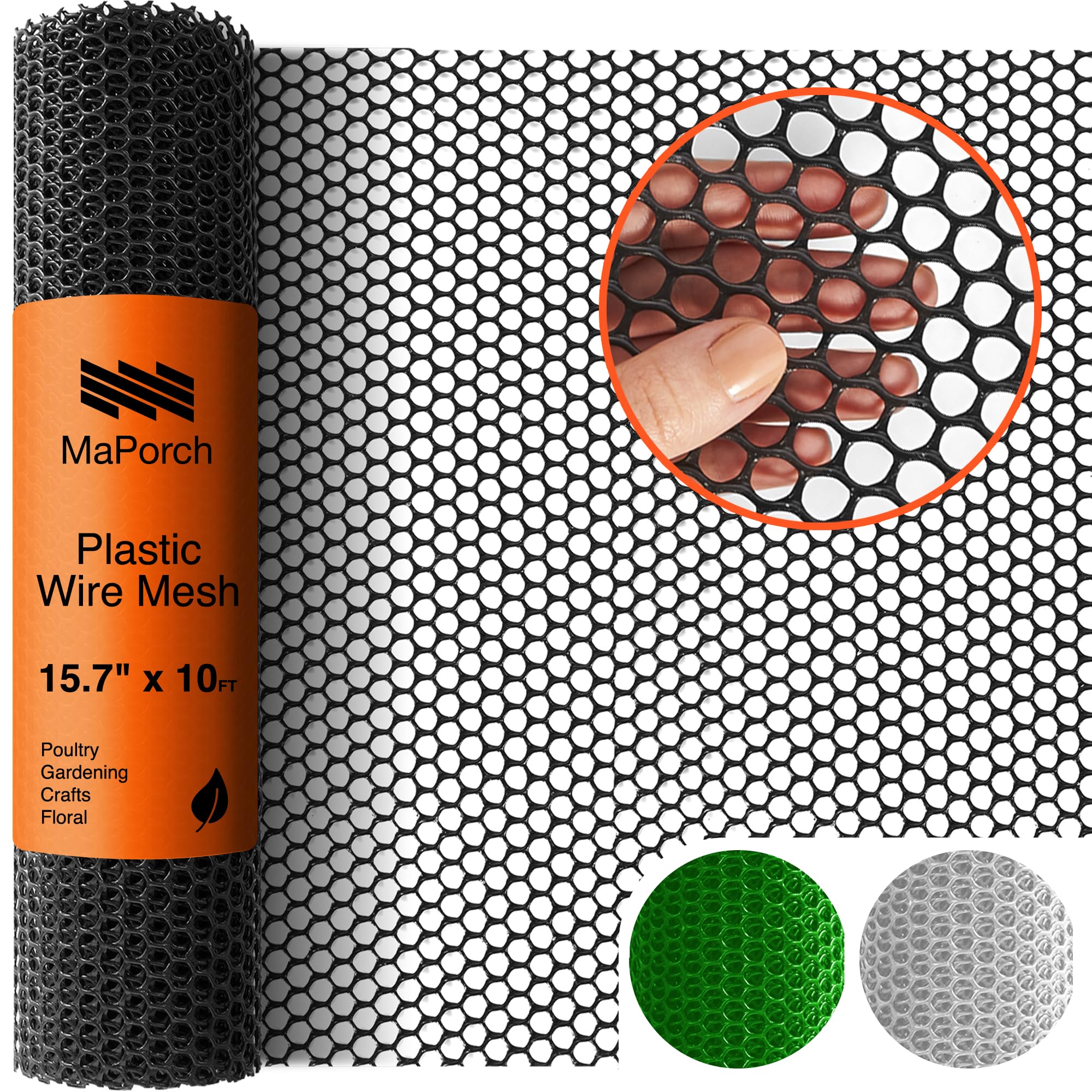 Maporch Black Plastic Wire Mesh Fence 15.7In X 10Ft Roll - Ideal For Poultry, Dogs, Rabbit, Snake Barrier & Gardening - Durable