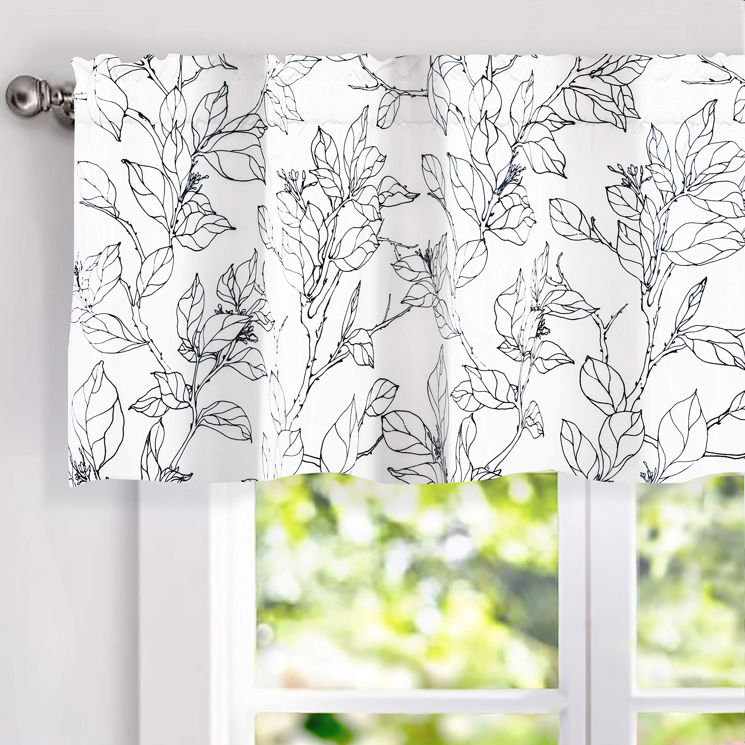 Driftaway Ryan Sketch Flower Floral Branch Leaves Lined Thermal Insulated Window Curtain Valance Rod Pocket 52 Inch By 18 Inch P