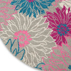 Nourison Passion Grey 8' X Round Area Rug, Floral, Farmhouse, Easy Cleaning, Non Shedding, Bed Room, Living Room, Dining Room, Kitchen, (8' Round)