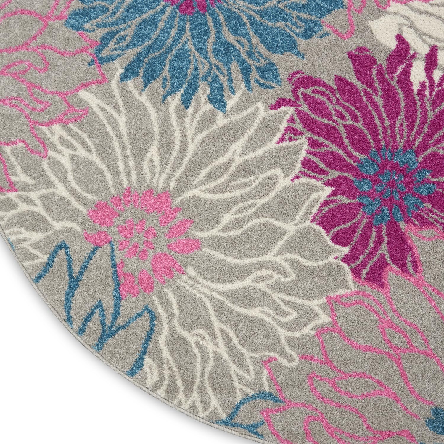 Nourison Passion Grey 8' X Round Area Rug, Floral, Farmhouse, Easy Cleaning, Non Shedding, Bed Room, Living Room, Dining Room, Kitchen, (8' Round)