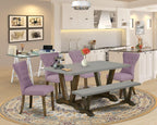 East West Furniture V796Ga740-6 6 Piece Kitchen Table Set Contains A Rectangle Dining Table With V-Legs And 4 Dahlia Linen Fabric Parson Chairs With A Bench, 36X60 Inch, Multi-Color