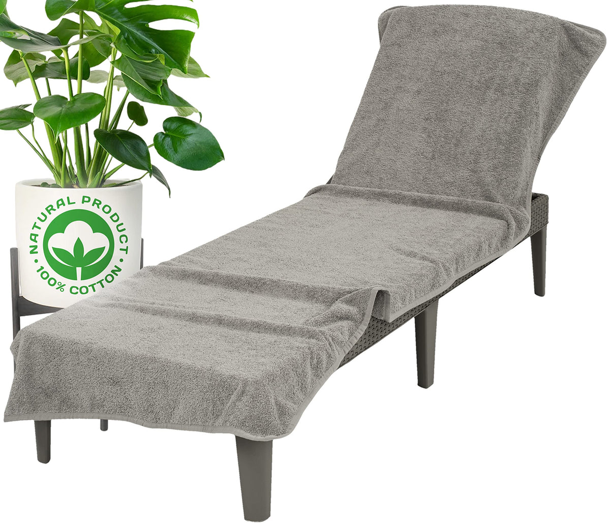 American Soft Linen Chaise Lounge Covers With Pocket, 100% Cotton Pool Chair Lounge Towel (Grey)