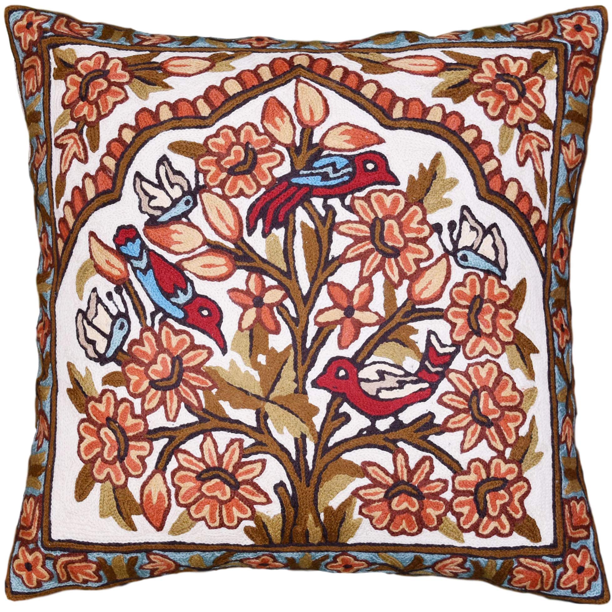 Brown Tree Of Life Pillow Cover Gold Birds Floral Pillowcase Designer Flower Pillowsham Suzani Cushions Flower Pillows Modern Fl