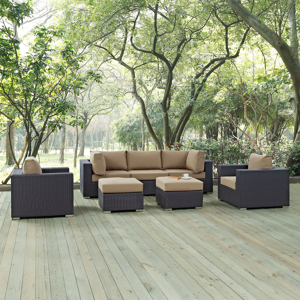 Modway Convene Collection 7-Piece Outdoor Patio Sectional Set In Espresso Mocha