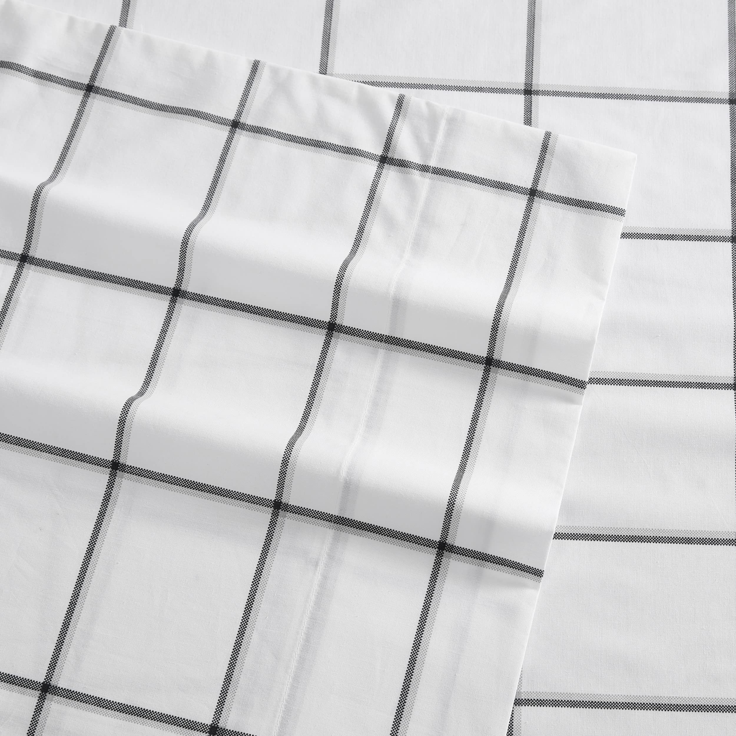 Nautica- Full Sheet Set, Cotton Percale Bedding Set, Crisp & Cool, Lightweight & Breathable (Plot Black, Full)