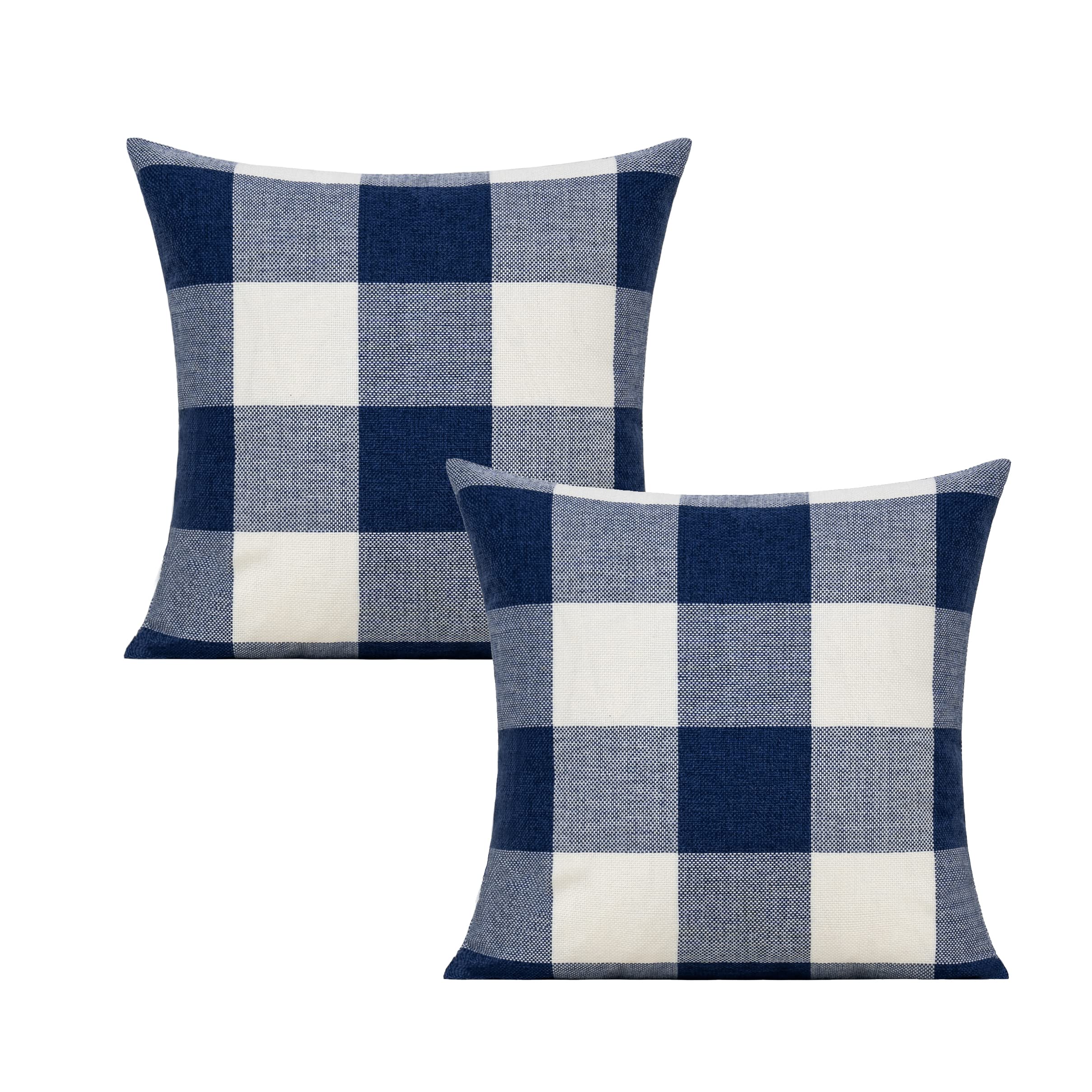 Vakado 22X22 Inch Set Of 2 Navy Blue White Buffalo Plaids Throw Pillow Covers Outdoor Farmhouse Retro Decorative Check Cushion C