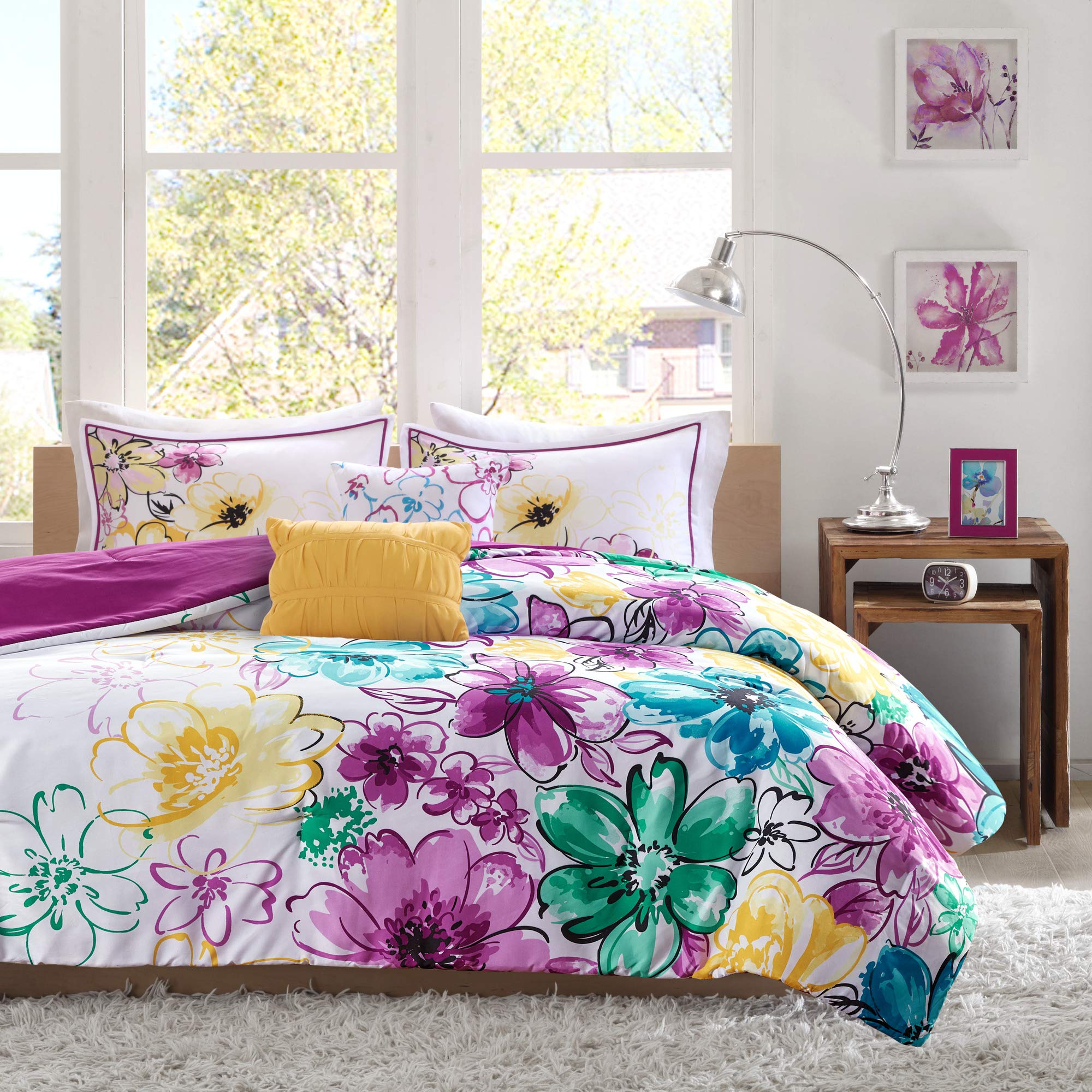 Intelligent Design Comforter Set Vibrant Floral Design, Teen Bedding For Girls Bedroom, Mathcing Sham, Decorative Pillow, Full/Q