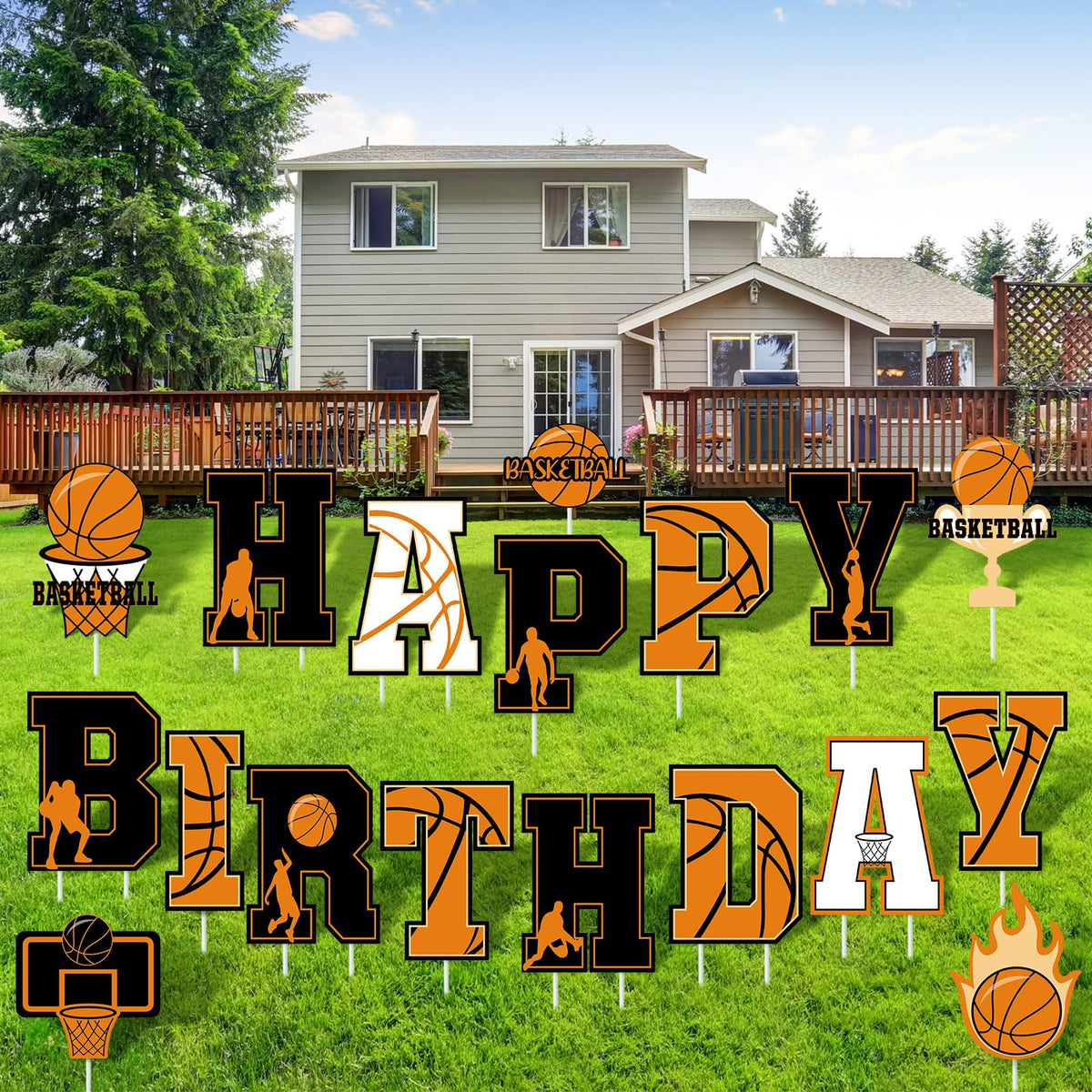 Menkxi 18 Pcs Happy Birthday Yard Signs With Stakes Decorations Themed Party Decorations Ball Birthday Outdoor Lawn Signs For Ou