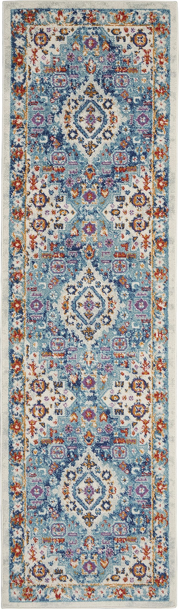 HomeRoots Ivory/Multi 100% Polypropylene 2â?? x 8â?? Ivory and Blue Floral Motifs Runner Rug