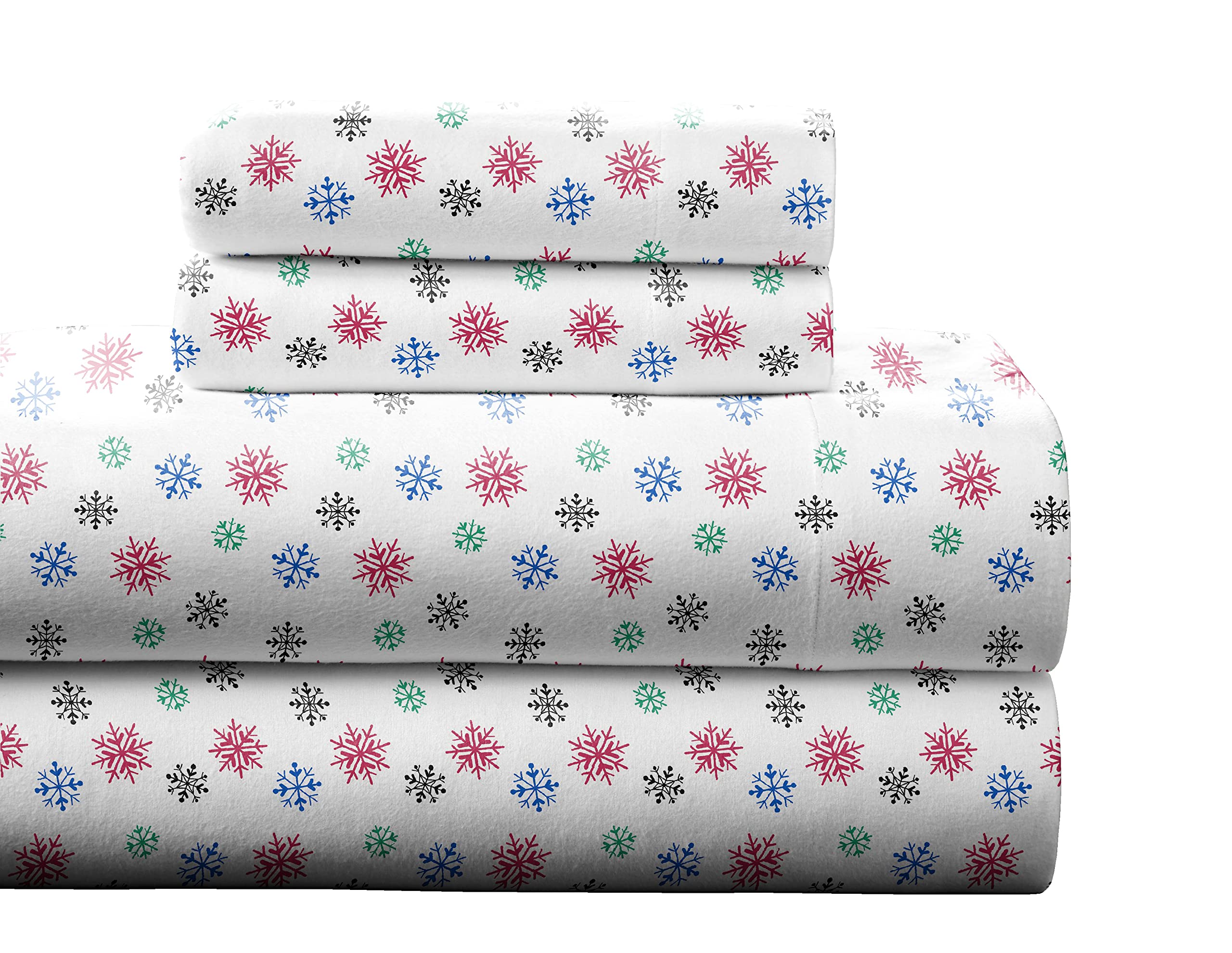Pointehaven Flannel 170 Gsm Sheet Set,Full Snow Flakes White
