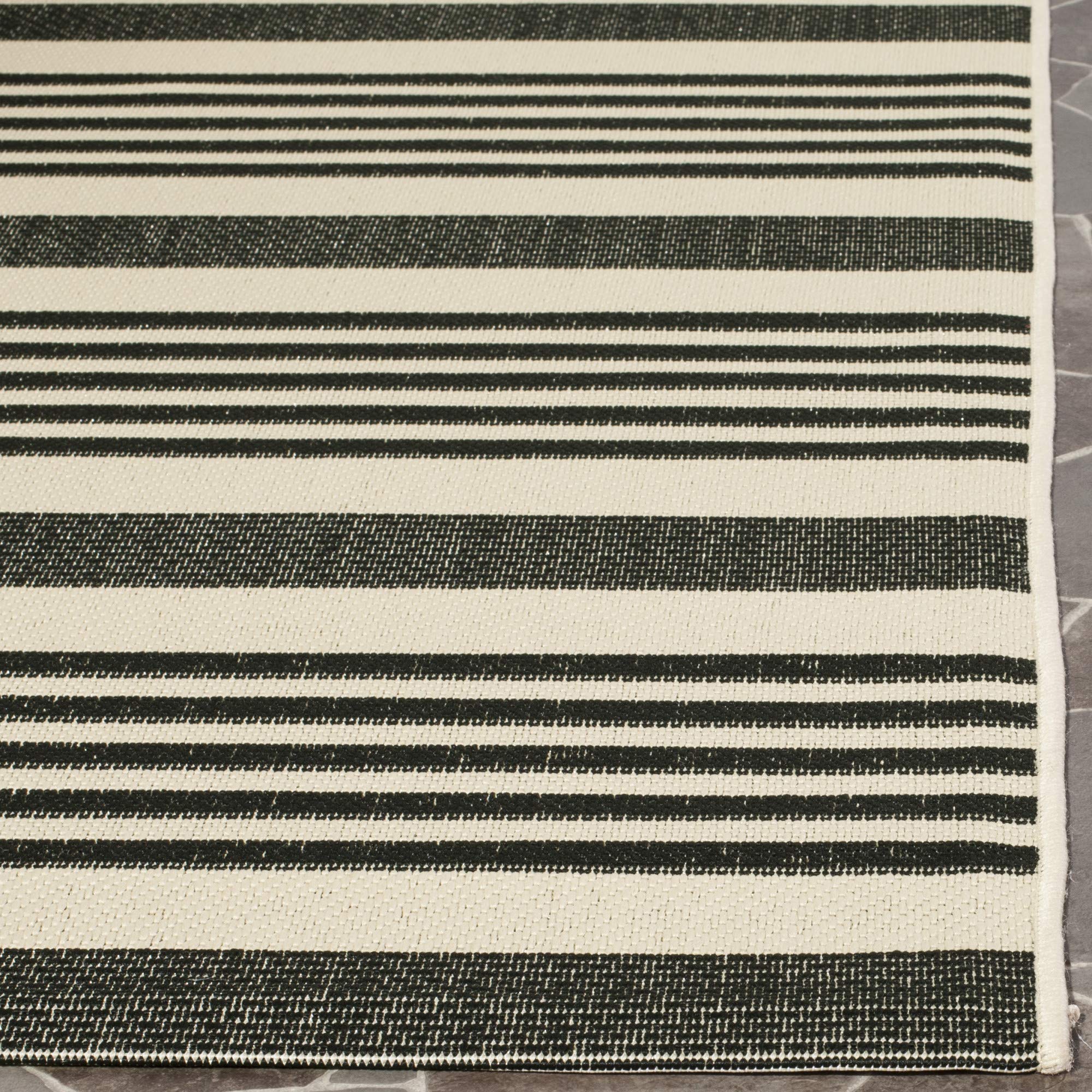 Safavieh Courtyard Collection Accent Rug - 4' X 5'7'', Grey & Bone, Stripe Design, Non-Shedding & Easy Care, Indoor/Outdoor & Wa