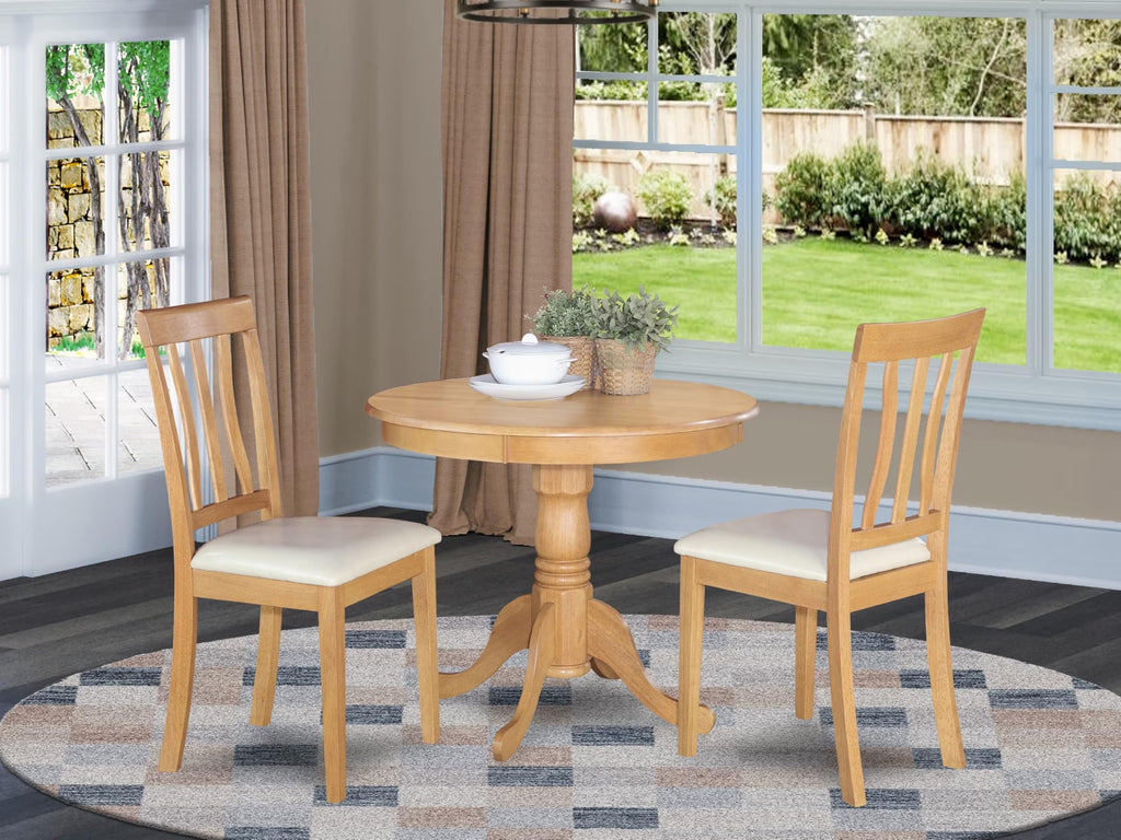 East West Furniture ANTI3-OAK-LC 3 Piece Kitchen Table Set for Small Spaces Contains a Round Dining Room Table with Pedestal and 2 Faux Leather Upholstered Chairs, 36x36 Inch, Oak