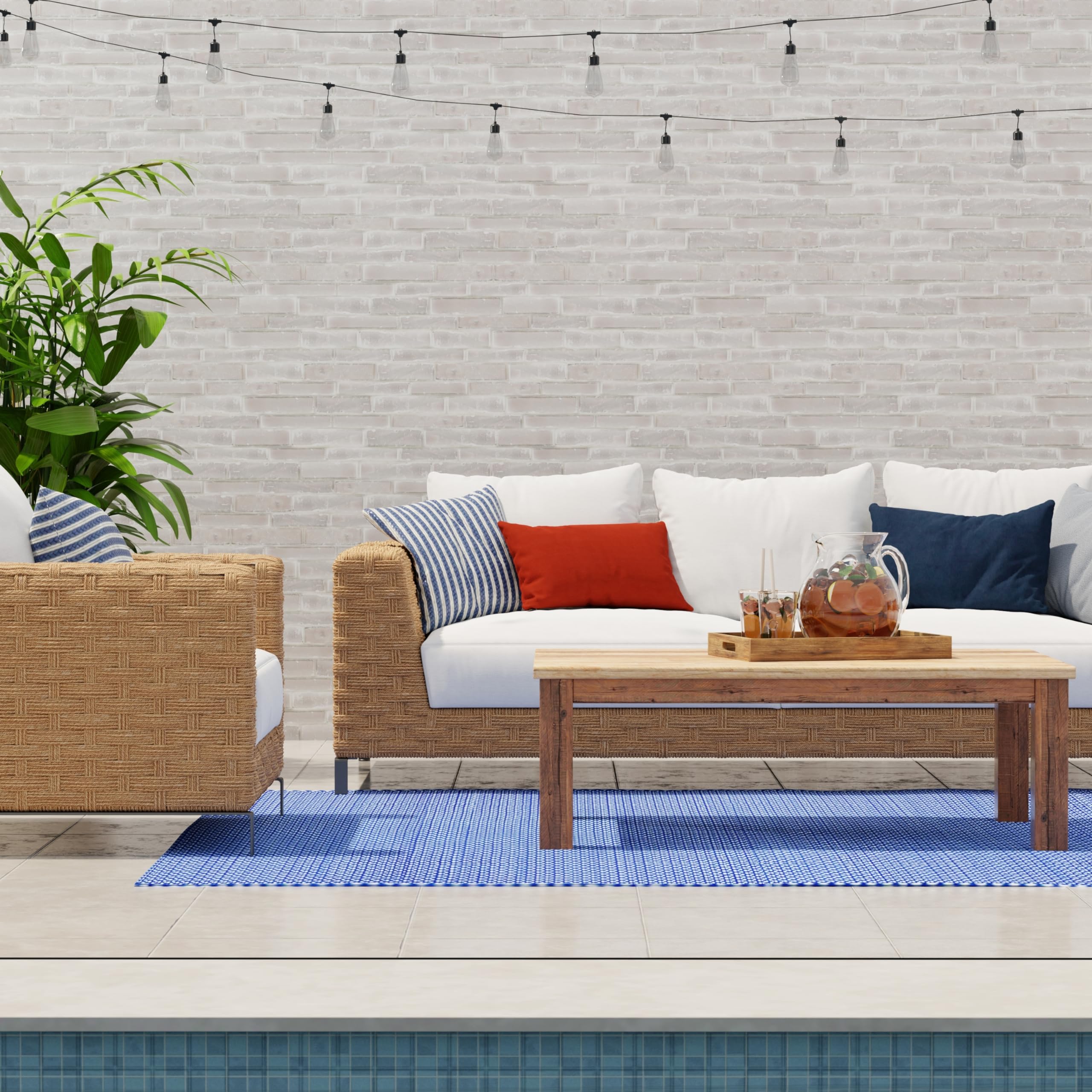 Mad Mats Geometric Outdoor Rug, Reversible Plastic Mat (6' X 9', Basic - Blue/White)