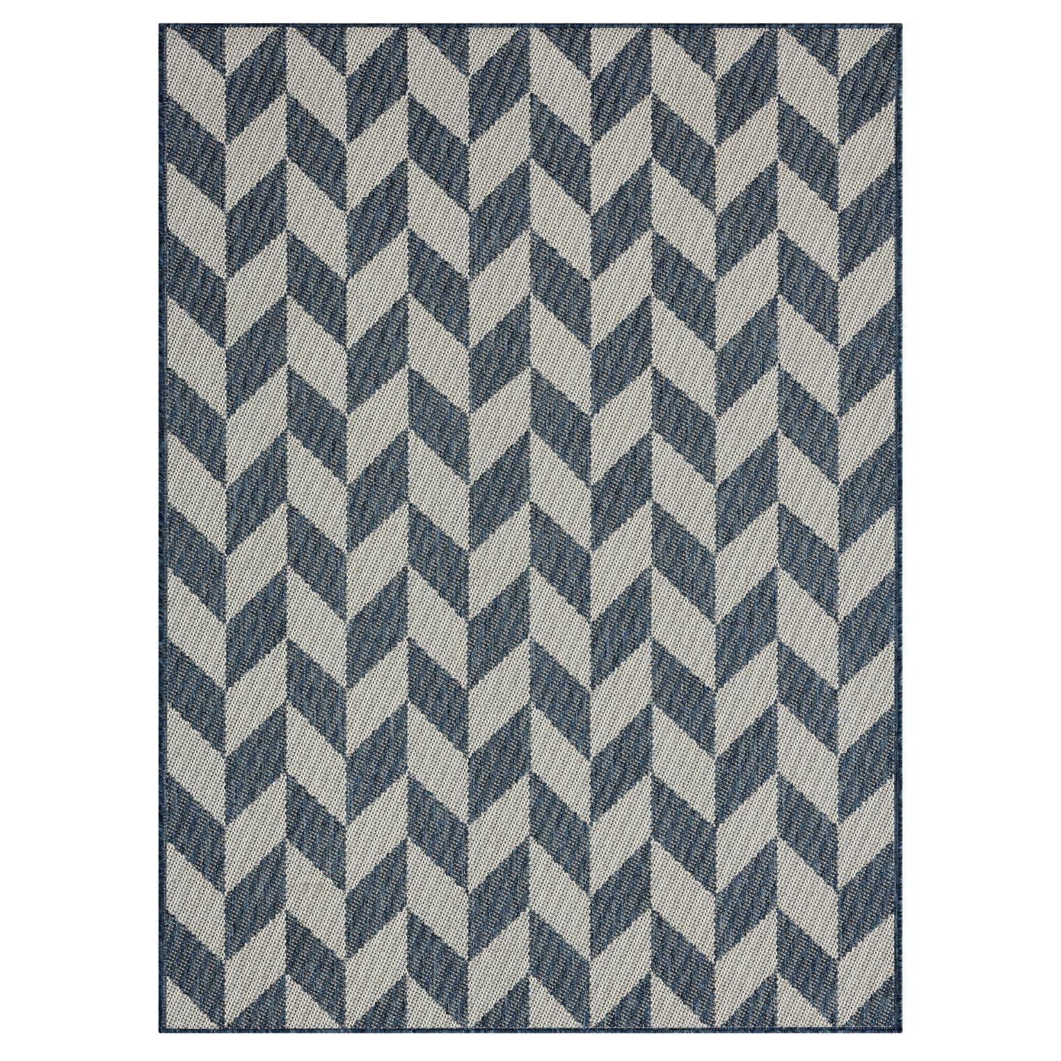 Nicole Miller New York Patio Country Calla Contemporary Herringbone Indoor/Outdoor Area Rug, Blue/Cream, 6'6'X9'2'