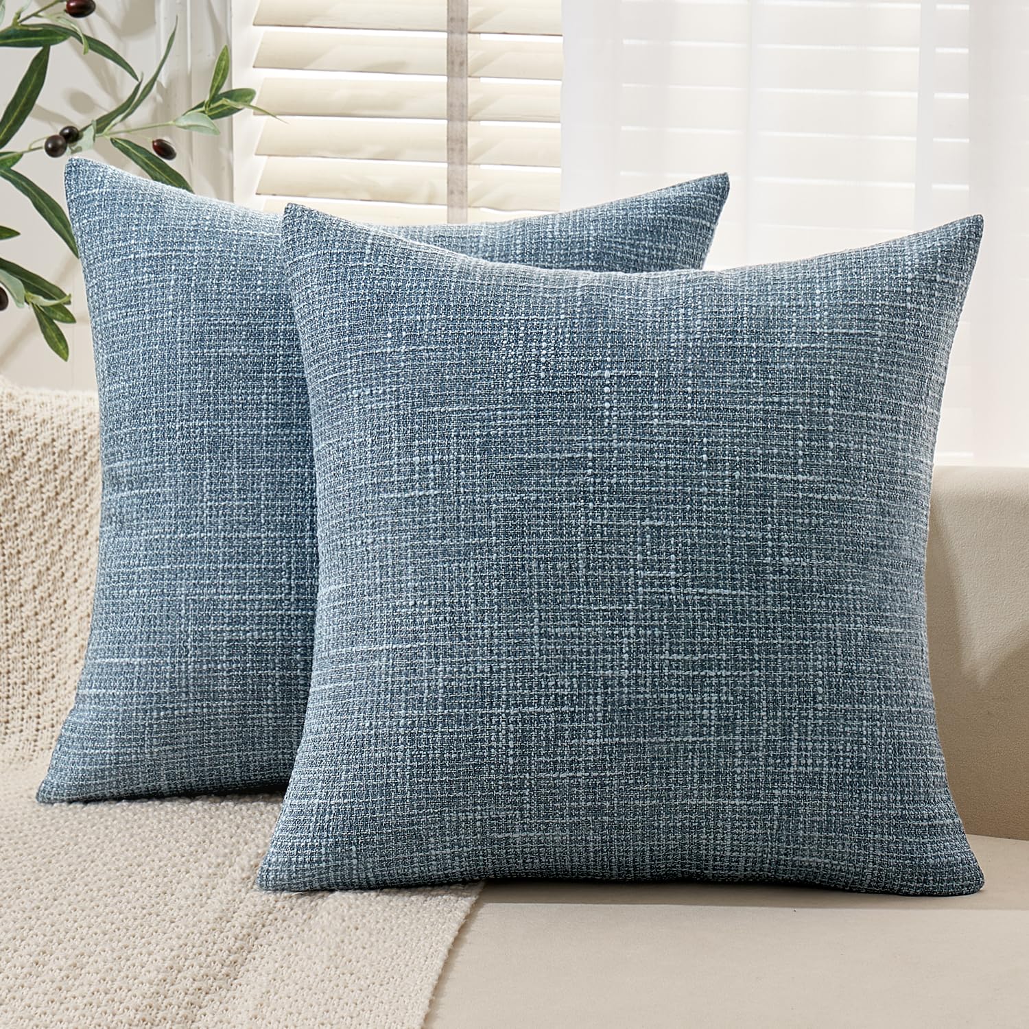 MIULEE Burlap Linen Throw Pillow Covers 24x24 Inch Blue Decorative Pillow Covers Modern Farmhouse Pillowcases Soft Accent Cushio