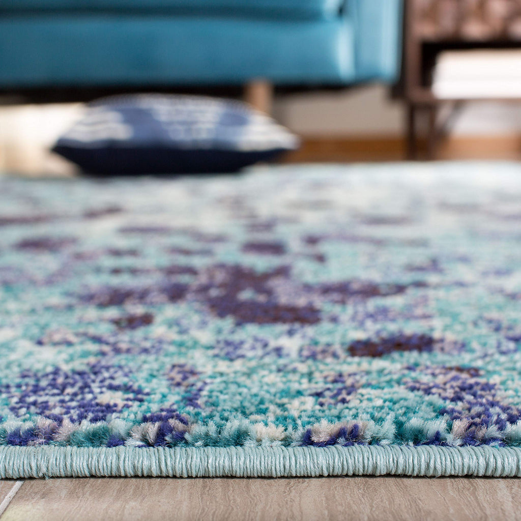 Safavieh Madison Collection Accent Rug - 3' X 5', Turquoise & Navy, Boho Abstract Distressed Design, Non-Shedding & Easy Care, I