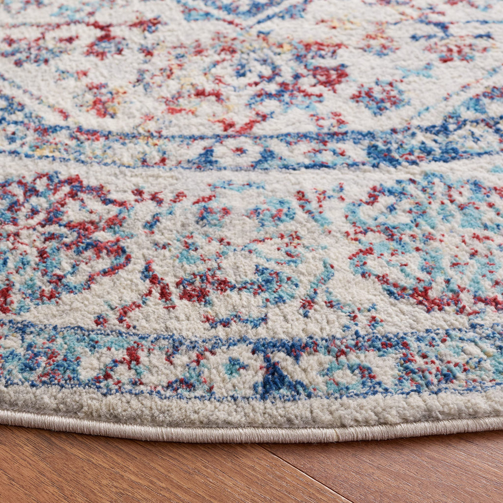 Safavieh Brentwood Collection Area Rug - 3' Round, Ivory & Blue, Medallion Distressed Design, Non-Shedding & Easy Care, Ideal Fo