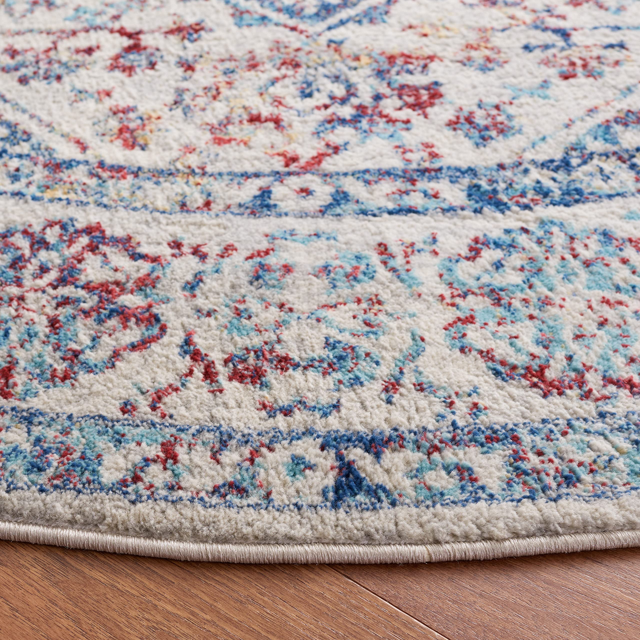 Safavieh Brentwood Collection Area Rug - 3' Round, Ivory & Blue, Medallion Distressed Design, Non-Shedding & Easy Care, Ideal Fo