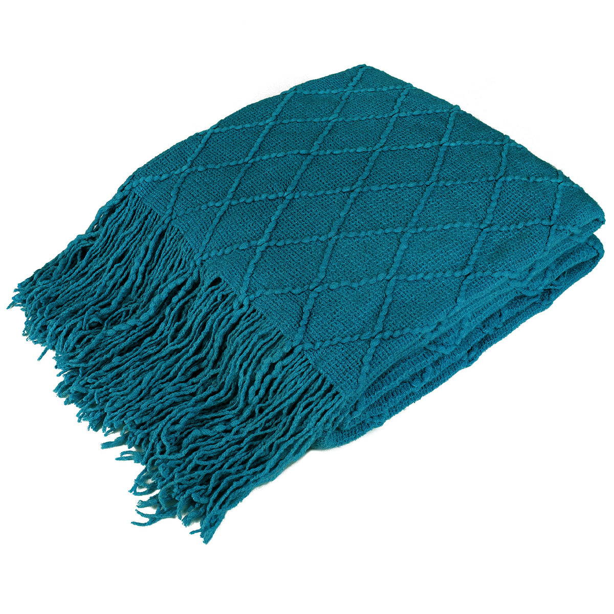 Pavilia Teal Blue Knit Throw Blanket Couch, Soft Knitted Boho Blanket, Farmhouse Home Decor Woven Throw, Cozy Decorative Afghan
