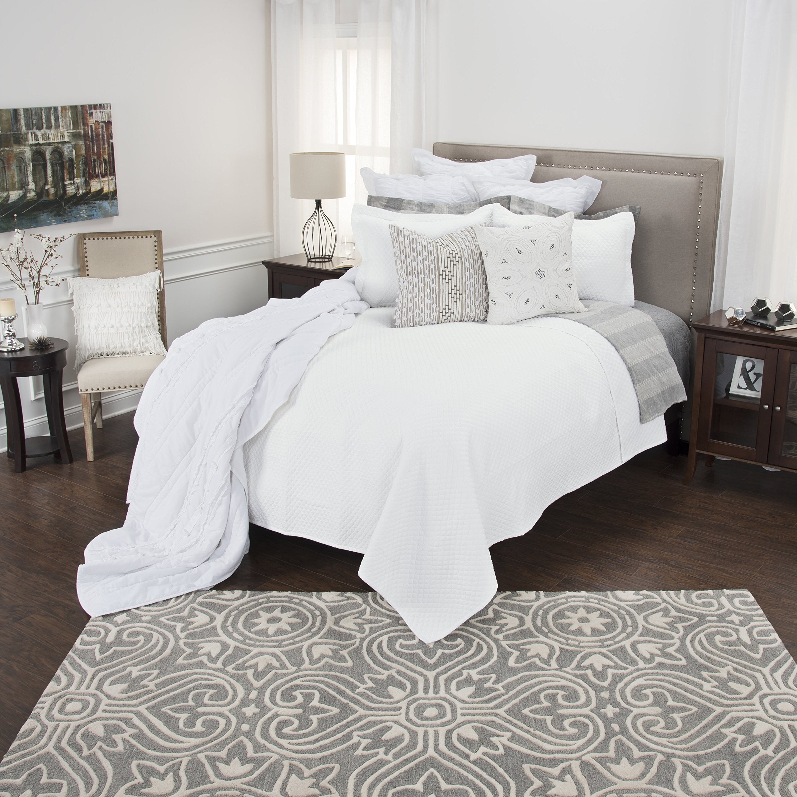 Rizzy Home | BQ4521 | Cotton King Sham | 20&quot;x36&quot; White/Neutral/ Solid