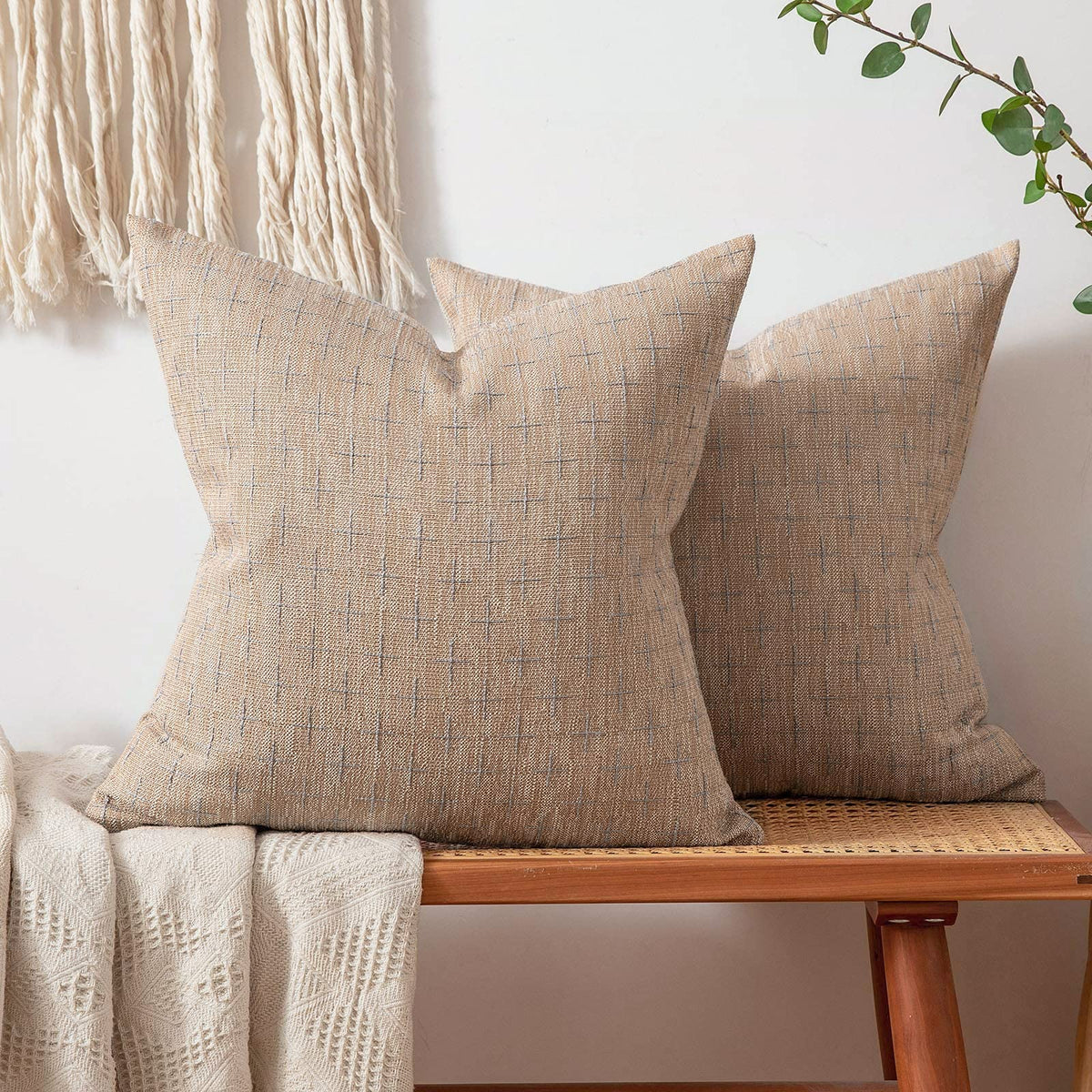 Miulee Pack Of 2 Decorative Burlap Linen Throw Pillow Covers Modern Farmhouse Pillowcase Rustic Woven Textured Cushion Cover For