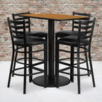 Flash Furniture Jamie 24'' x 42'' Rectangular Natural Laminate Table Set with 4 Ladder Back Metal Barstools - Black Vinyl Seat