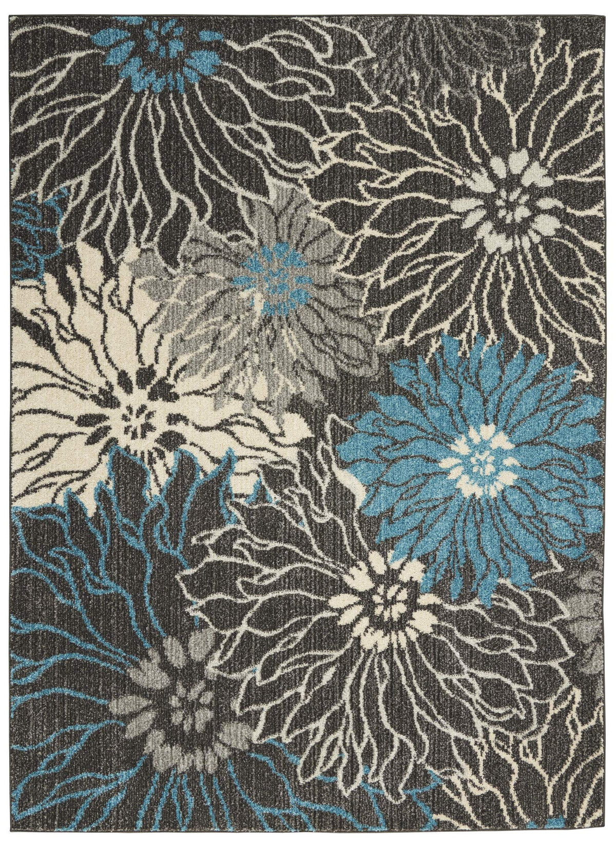 Nourison Passion Charcoal/Blue 5'3' X 7'3' Area Rug, Floral, Farmhouse, Easy Cleaning, Non Shedding, Bed Room, Living Room, Di