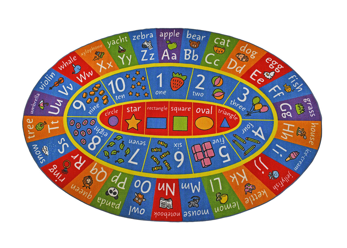Kc Cubs Multi Color Letter Print Power-Loomed Abc Alphabet, Numbers And Shapes Educational Learning & Fun Game Play Area Non Sli