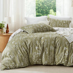 Bedsure Queen Comforter Set - Olive Green Comforter, Cute Floral Bedding Comforter Sets, Gifts For Woman, 3 Pieces, 1 Soft Rever