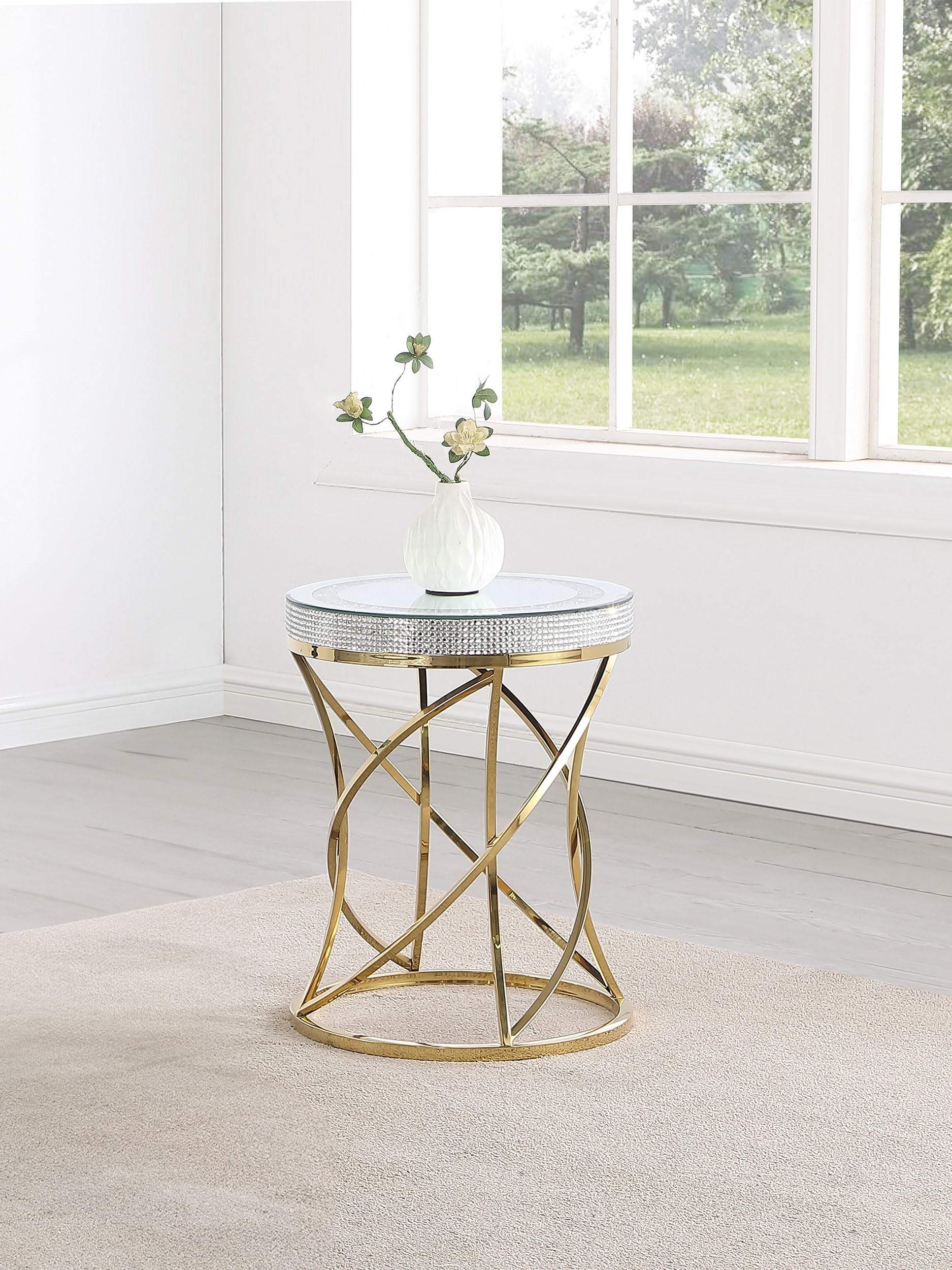 Coaster Home Furnishings Elise Round Mirror Top Stainless Steel End Table Gold