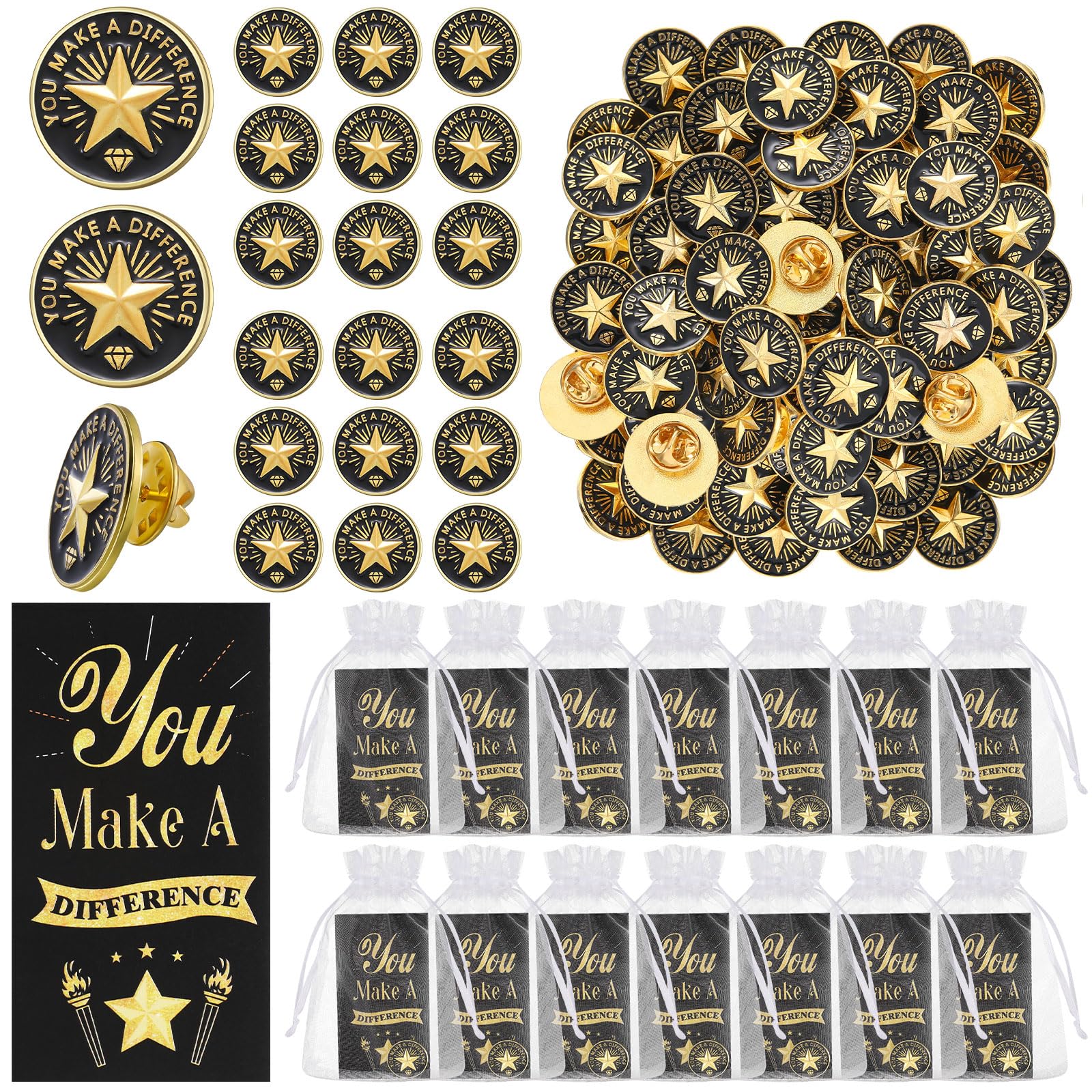 Wavyknot 50 Sets Employee Appreciation Gifts Bulk 50 Employee of The Month Difference Service Lapel Pin 50 Cards 50 Bags Thank Y
