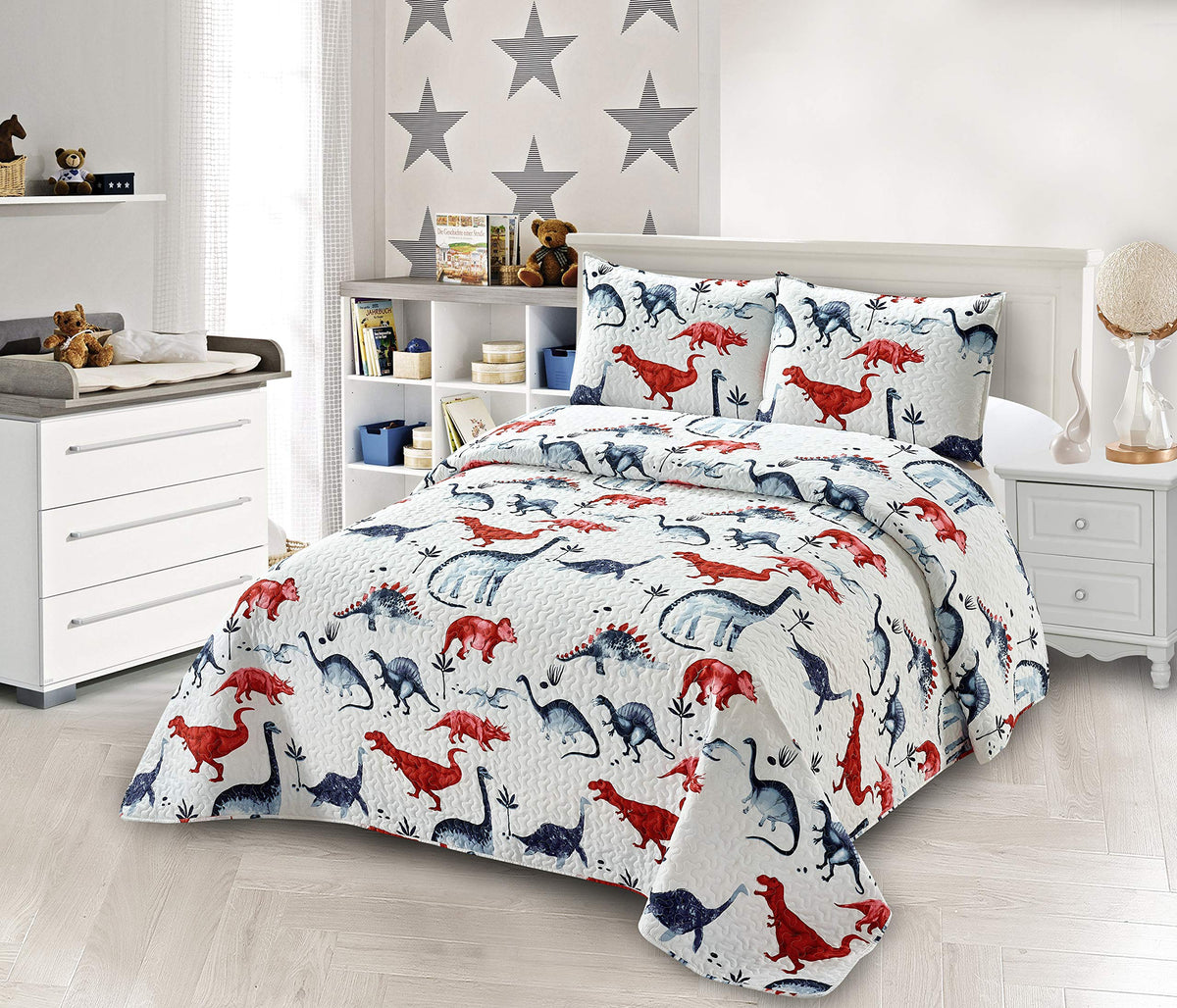 Kids Zone Collection Bedspread Coverlet Kids/Teens Dinosaur Rhino Ancient White Blue Red New # Dinosaur One (Twin)