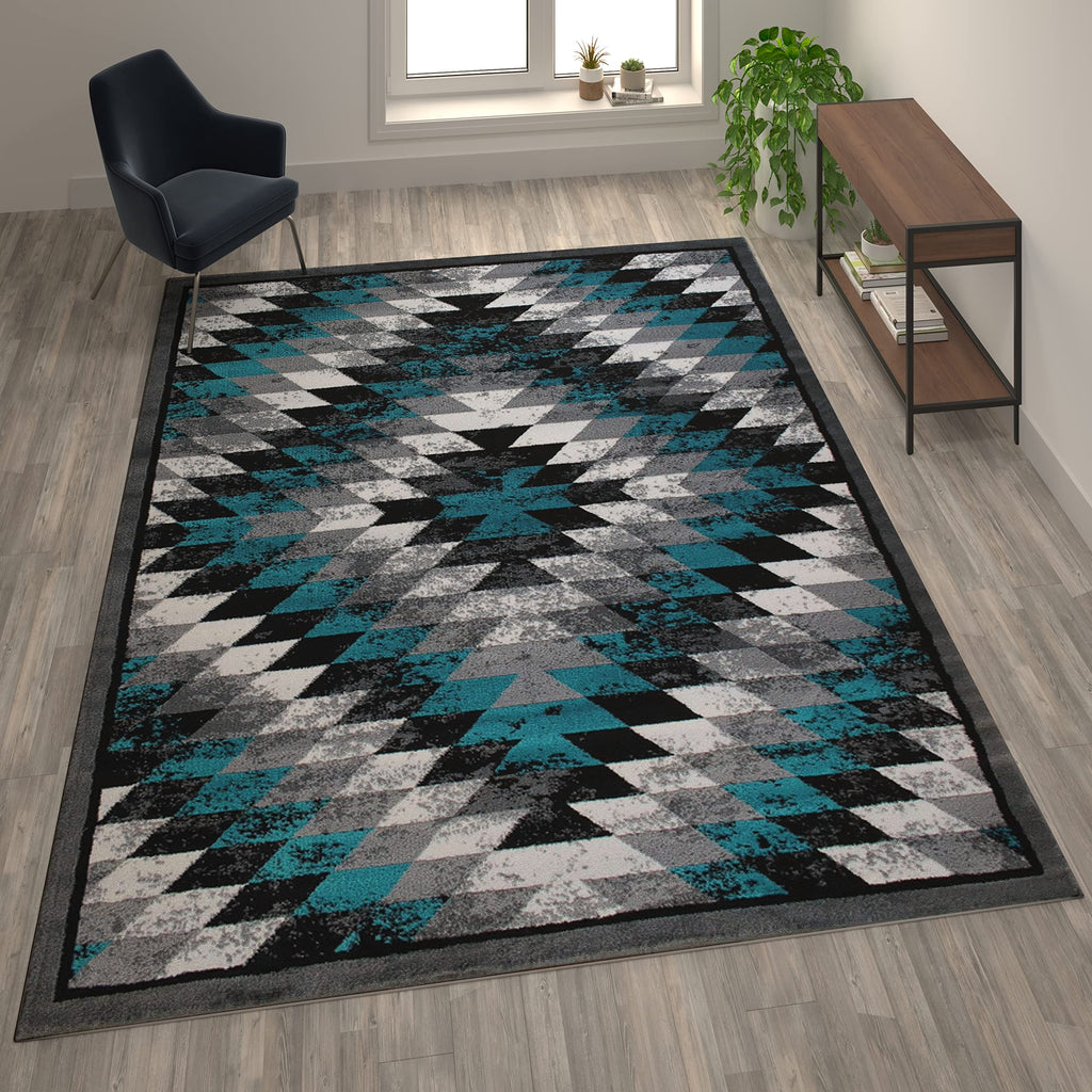 Flash Furniture Teagan Collection Southwestern Style Area Rug - Olefin Turquoise Accent Rug - 8' X 10' - Jute Backing - Entryway, Living Room, Bedroom