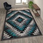 Flash Furniture Teagan Collection Southwestern Style Area Rug - Olefin Turquoise Accent Rug - 8' X 10' - Jute Backing - Entryway, Living Room, Bedroom