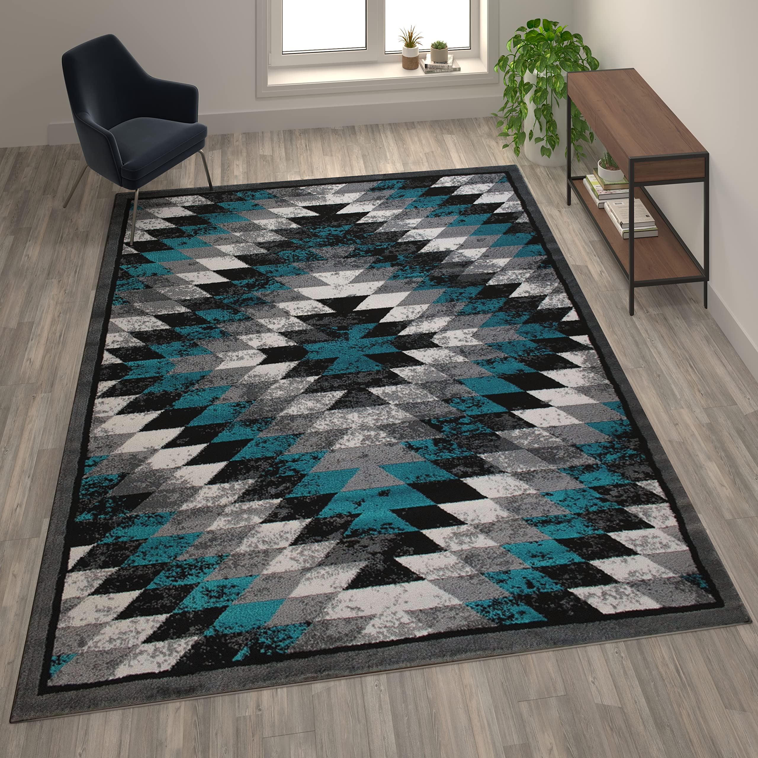 Flash Furniture Teagan Collection Southwestern Style Area Rug - Olefin Turquoise Accent Rug - 8' X 10' - Jute Backing - Entryway, Living Room, Bedroom