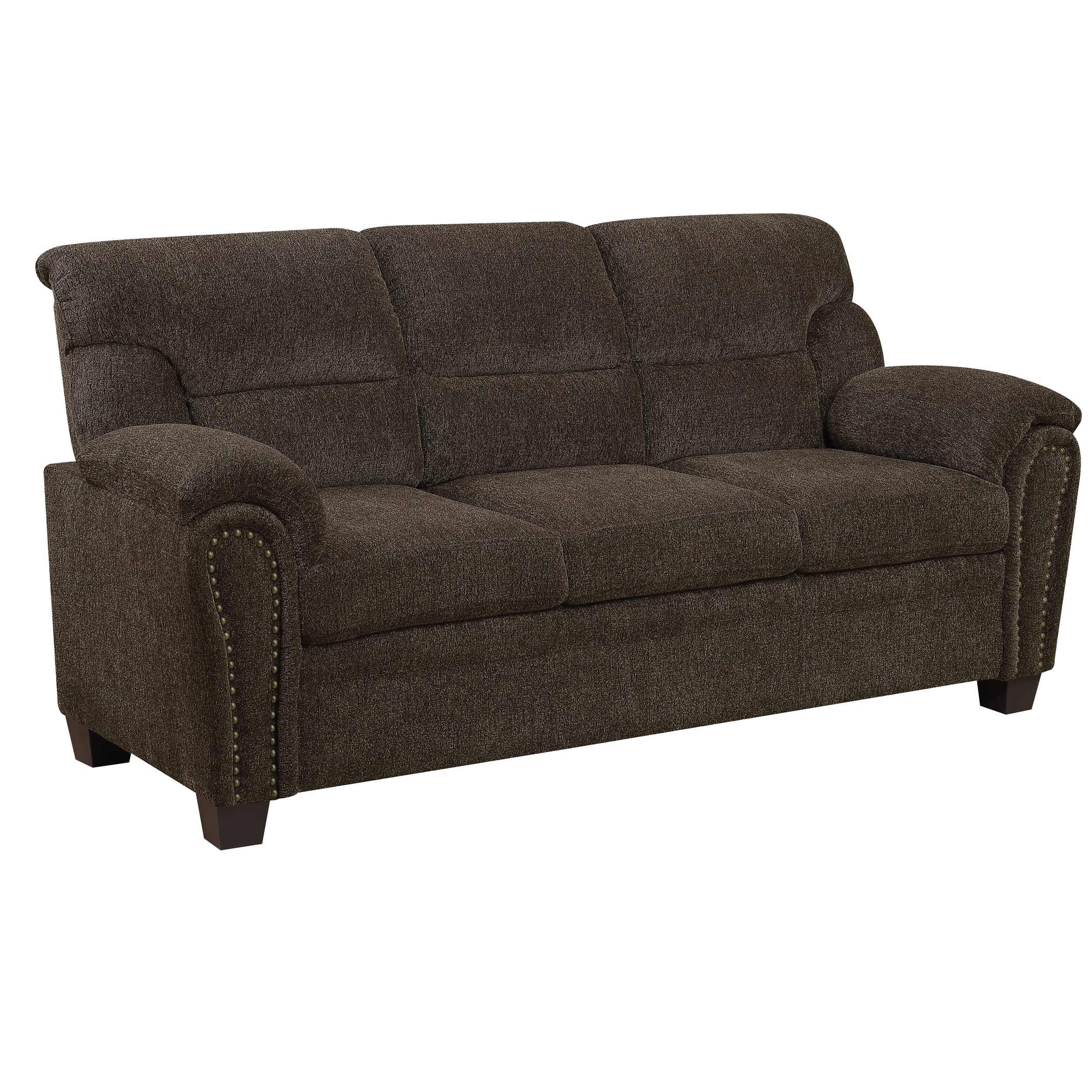 Benzara Transitional Chenille Fabric & Wood Sofa with Padded Armrests, Brown
