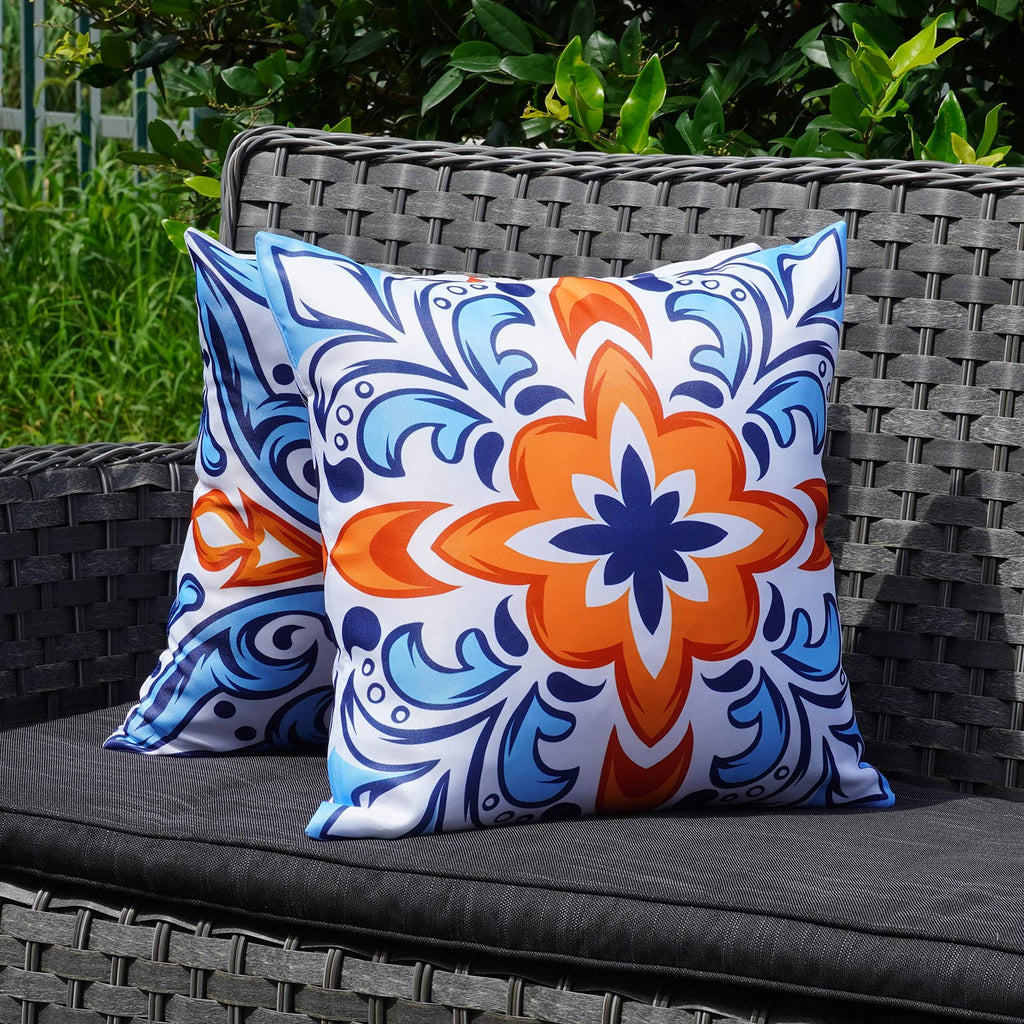 Onway Outdoor Pillow Covers Waterproof 18X18 Set Of 4 Floral Boho Decorative Throw Cushion Cover Farmhouse Pillows For Bench, Co