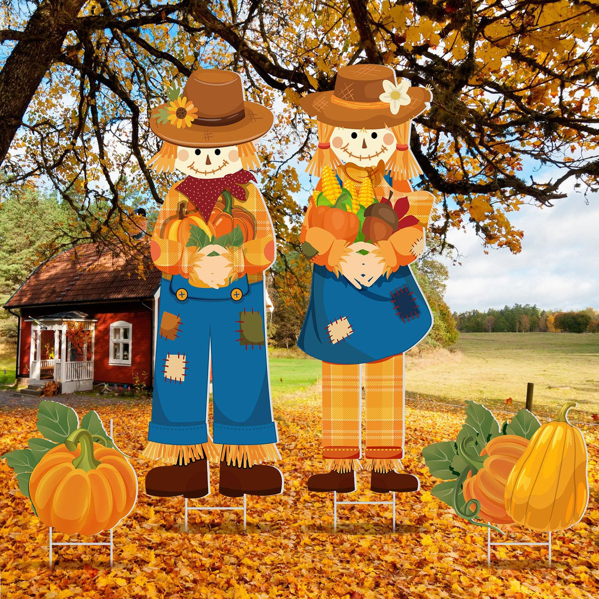 4 Pieces Fall Outdoor Decorations Thanksgiving Scarecrow Yard Stake Scarecrow Pumpkins Porch Sign With Stake Fall Yard Decor Aut