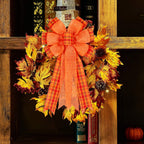 2 Pack Fall Bows For Wreaths Decorations For Home, Halloween Tree Topper Bow, Thanksgiving Bow With Orange Buffalo Plaid Burlap