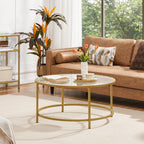 Yaheetech Gold Glass Coffee Table For Living Room, 36' Round Glass Coffee Table With Metal Frame, Circle Coffee Table For Home, Office, Apartment