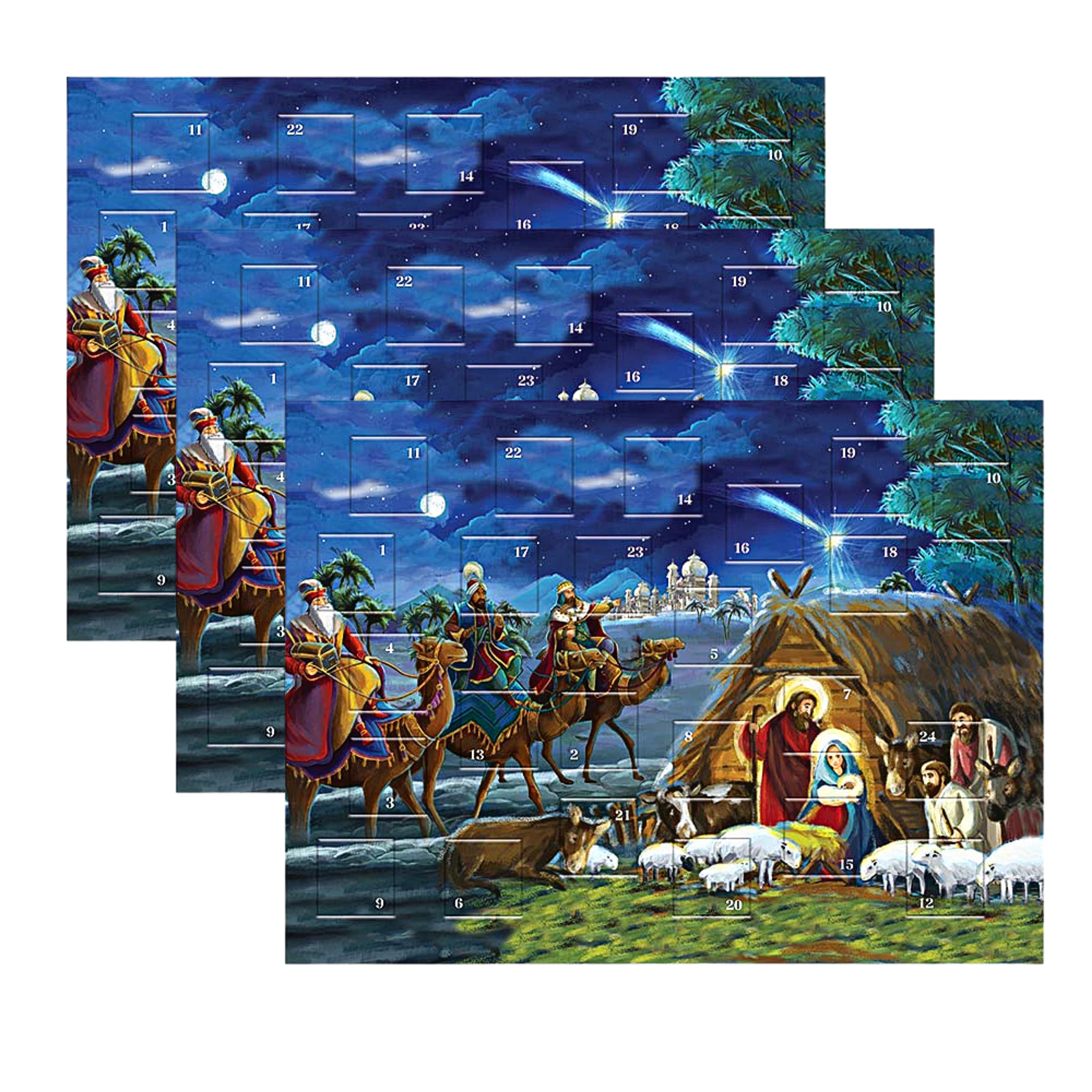 Countdown to Christmas 2024 Religious Advent Calendar, Traditional Nativity Scene Full Color Artwork, 24 Door Tabs Fun Education