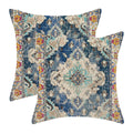 Blue Boho Pillow Covers 20X20 Set Of 2, Carpet Rug Design Decorative Boho Throw Pillows Linen Farmhouse Bohemian Cushion Pillow