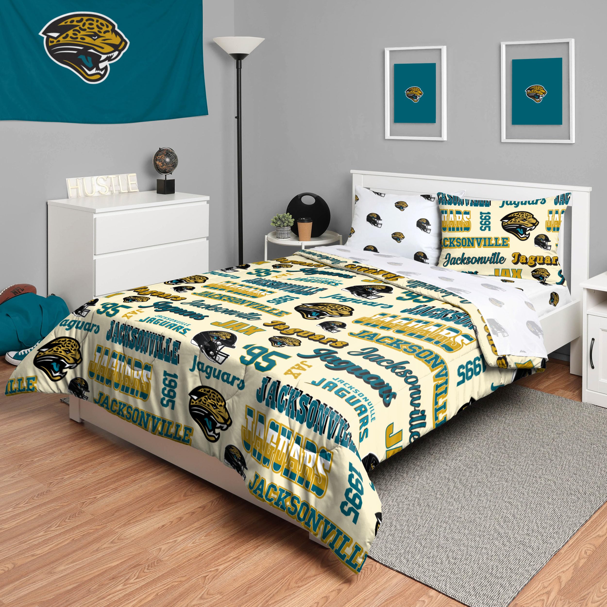 Foco Jacksonville Jaguars Nfl Retro Bed In A Bag Comforter Bedding 5 Piece Twin Set