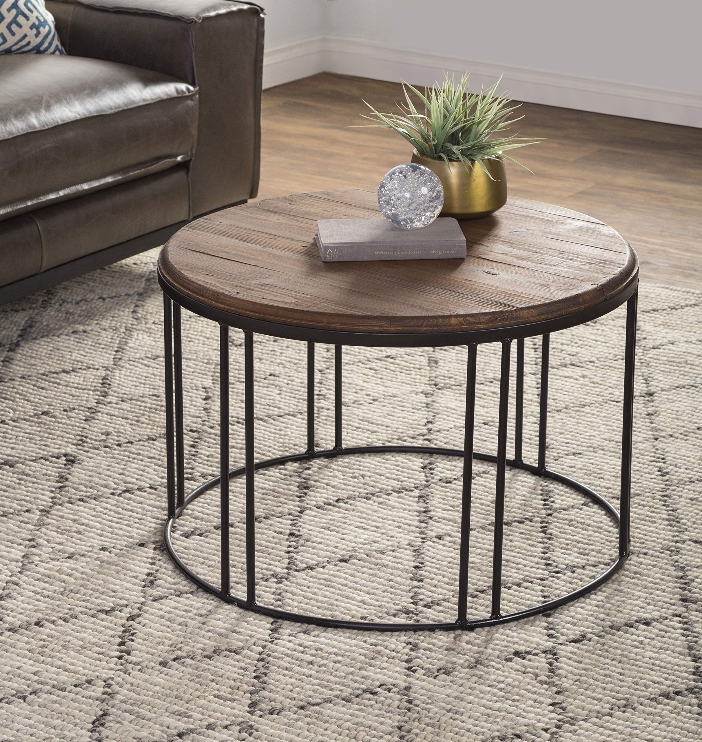 Kosas Home Baron Coffee Table, Distressed Mahagony Finish Top, Black Finish Base