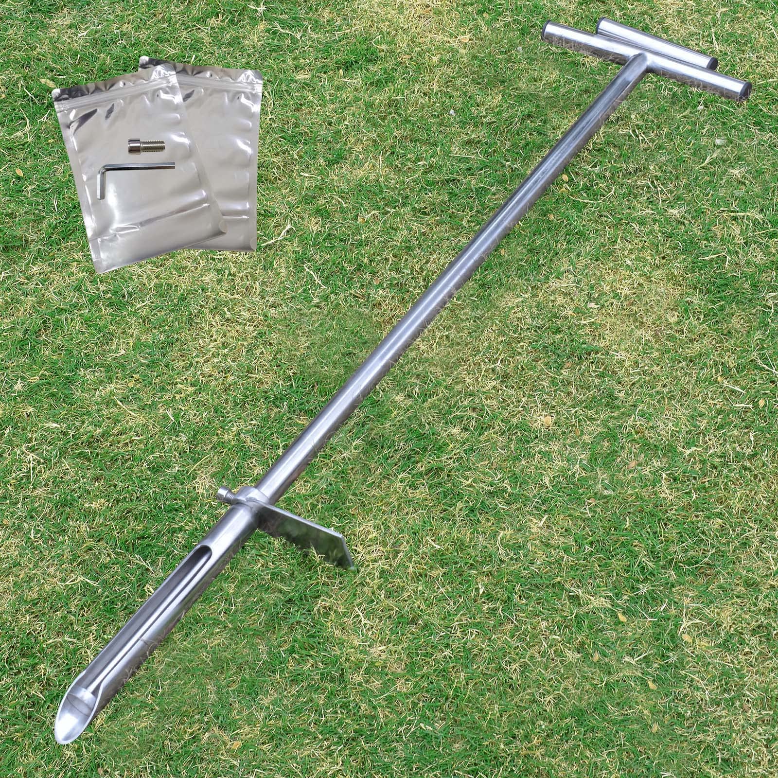 Soil Probe 40 Inch With 2 Bags, Soil Sample Probe With Ejector For Lawn House Plants, T-Handle Soil Sampler Probe Rod With Pedal