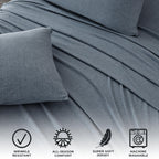 3 Piece Jersey Knit Twin Cotton Blend Blue Sheet Set | Ultra-Soft T-Shirt Jersey Bedding Sheets & Pillowcases | Heathered, Breat
