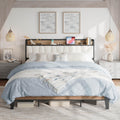 LIKIMIO California King Bed Frames, Storage Headboard with Charging Station, Solid and Stable, Noise Free, No Box Spring Needed,