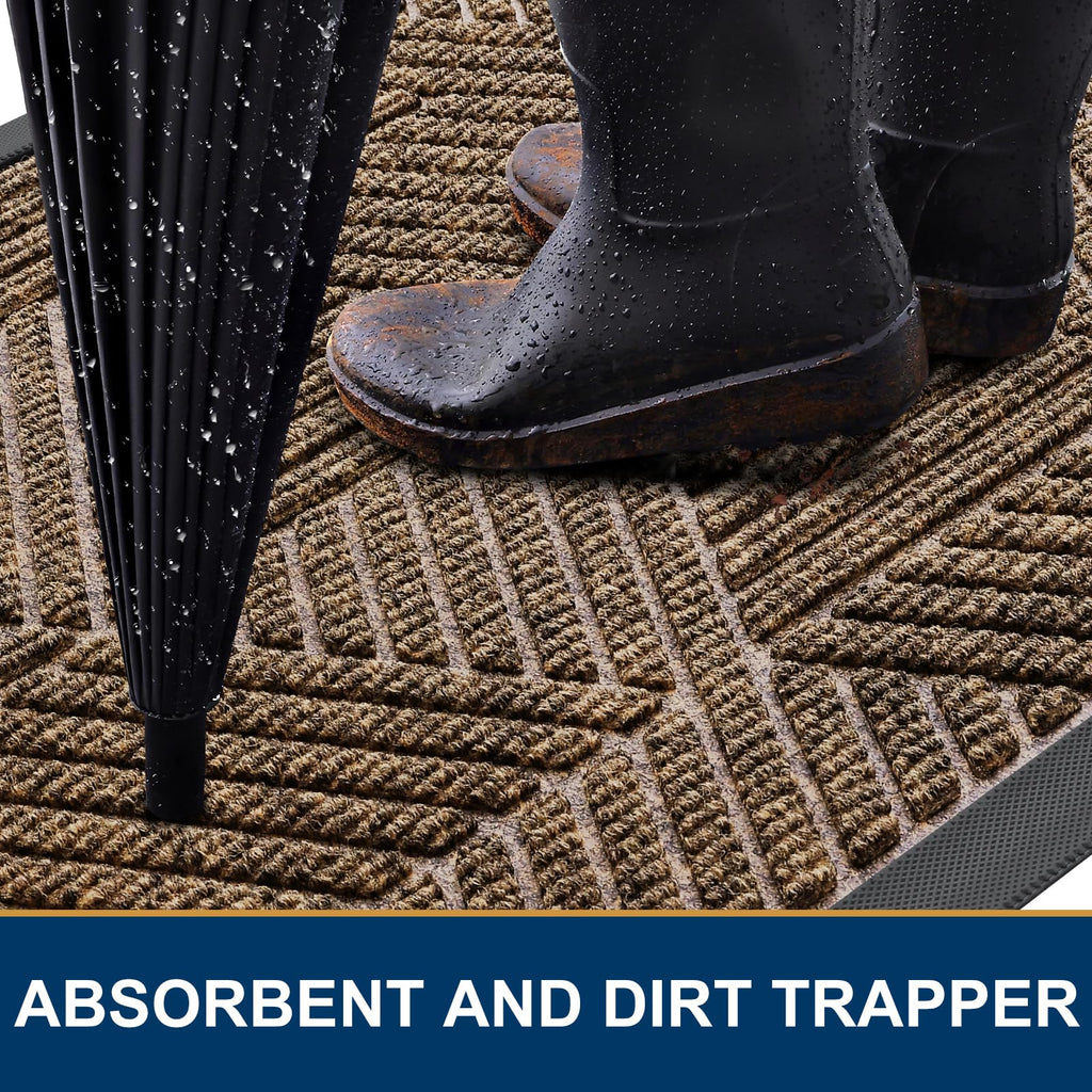 Smiry Front Door Mat Outside Entrance, Heavy Duty Sturdy Natural Rubber Doormat, Trap Dirt And Moisture, Easy Clean Low Profile Welcome Floor Mats For Indoor Outdoor Entry, 29.5X17 Inch, Brown