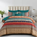 Boho King Size Comforter Set 8 Pieces,Green And Brown Bohemian Striped Bed In A Bag,Floral Soft Microfiber Bedding Comforter Set
